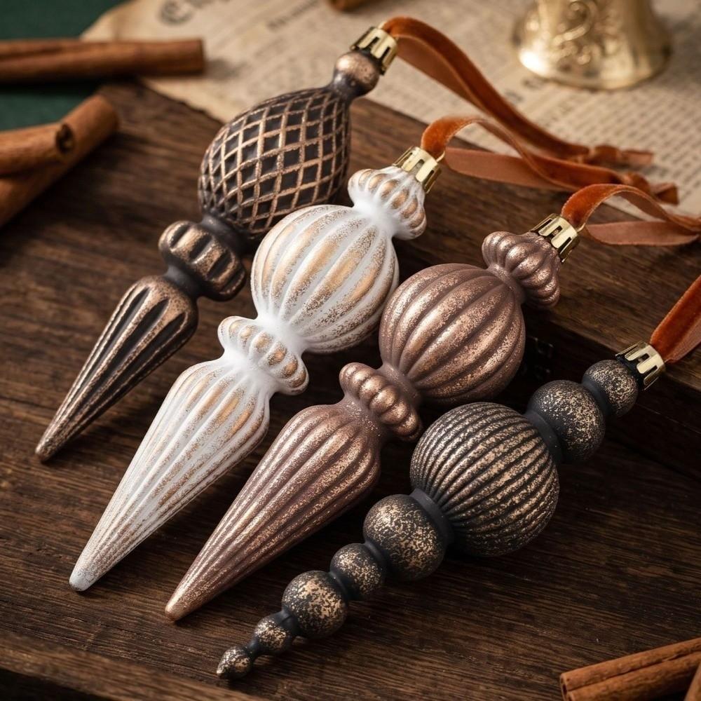 Antique Style Vintage Finial Christmas Ornaments Conical Shape Xmas Balls Hanging Pendants  Wreath