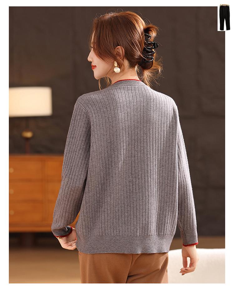 Elegant Spring Knit Cardigan for Moms: Women's Versatile Wool Sweater, Perfect for Middle-Aged & Elderly, Loose Fit for Autumn/Winter.