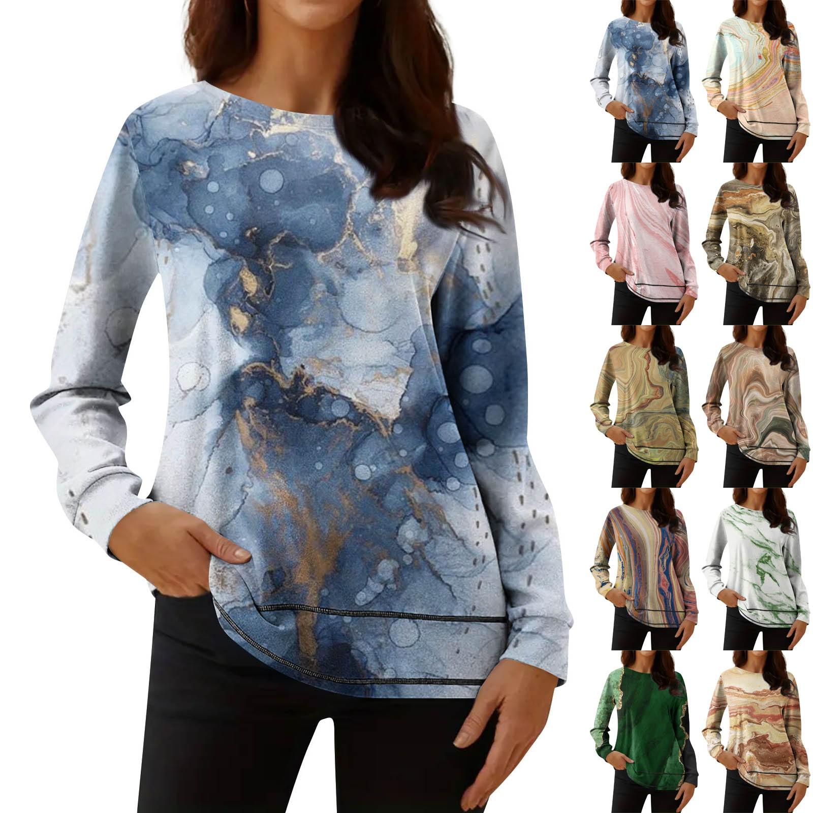 

Женская мода, повседневная блузка с длинным рукавом и круглым вырезом, пуловер с принтом