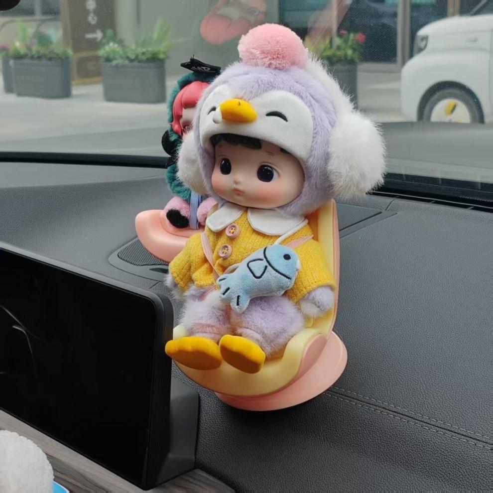 Labubu Sit-Sit Party Car Ornament: Cute Doll for Car Seat or Air Vent