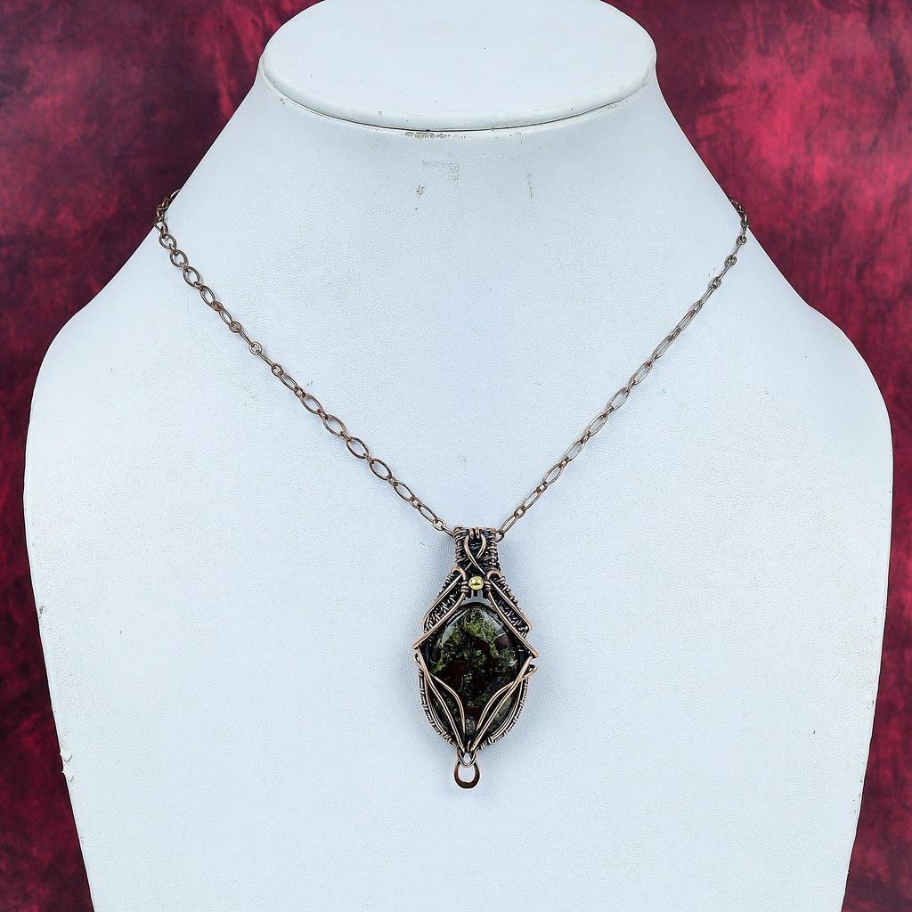 Dragon Bloodstone Pendant Copper Wire Wrapped Jewelry Handmade Gemstone Pendant