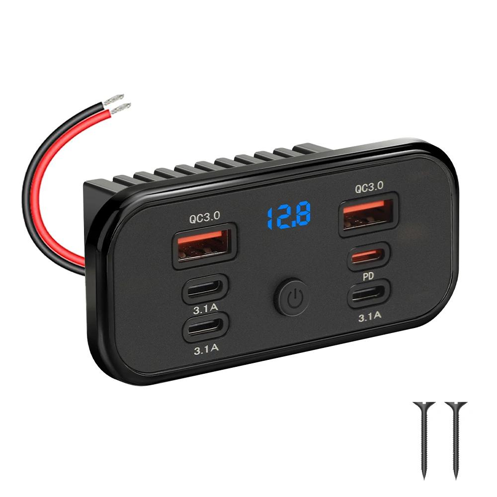 4/6 Ports 112W Dual 18W USB-A 30W PD3.0 QC3.0 Car Charger Outlet ast Charging Power Adapter with Voltmeter Switch for 12V/24V for Car RV Truck Boat