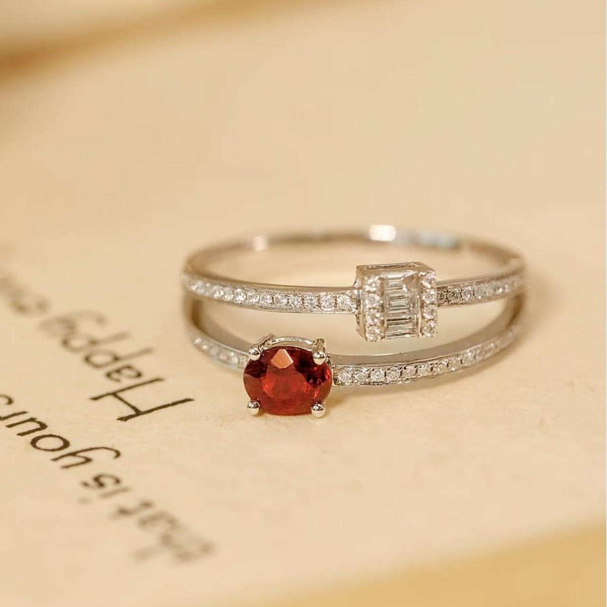 Серебряное кольцо S925 с двумя слоями и красным бриллиантом – Элегантное трансграничное европейско-американское штабелируемое кольцо для женщин US Size 9