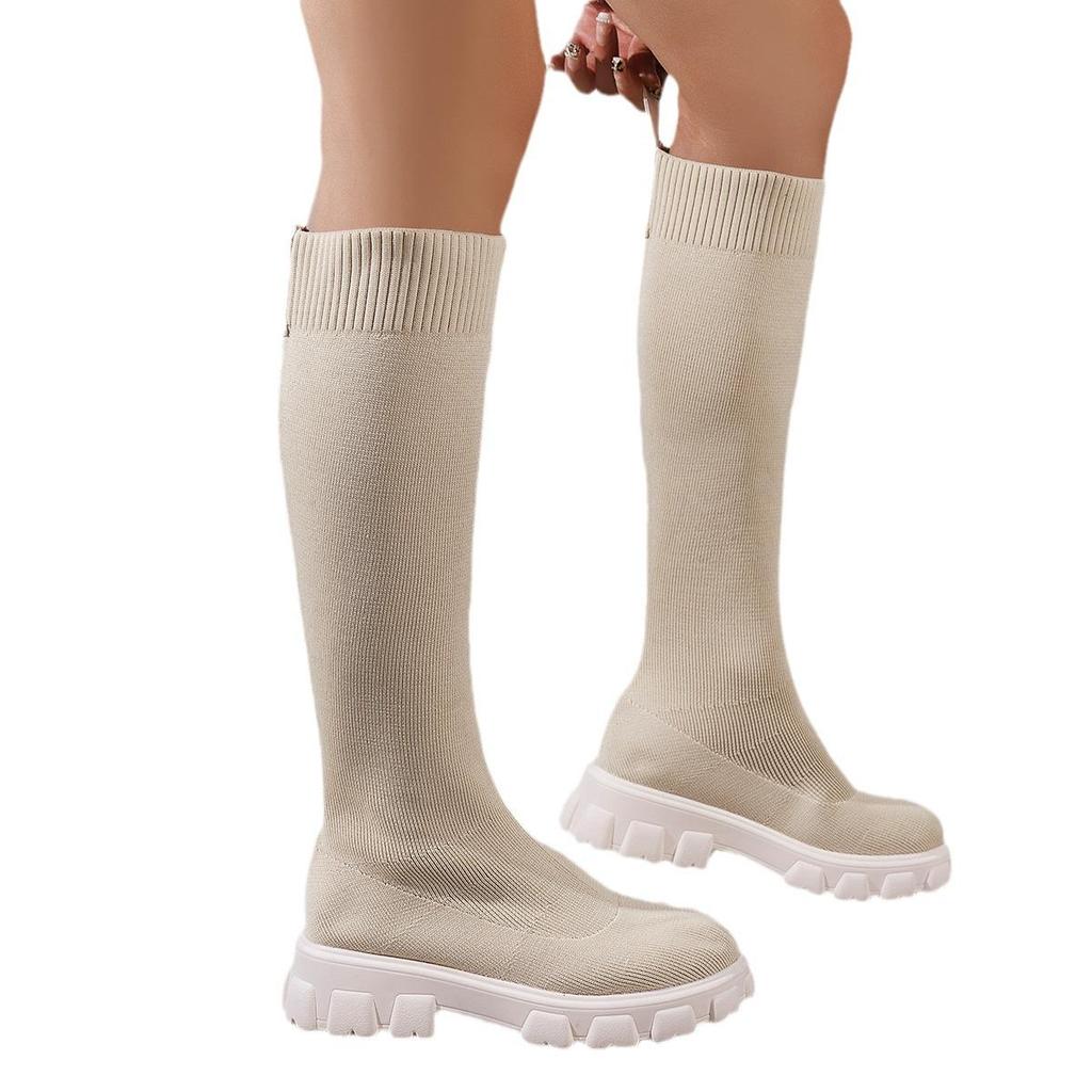 Autumn/Winter European and American Fashion Flying Woven Socks Boots for Women - Thick Heel Martin Boots