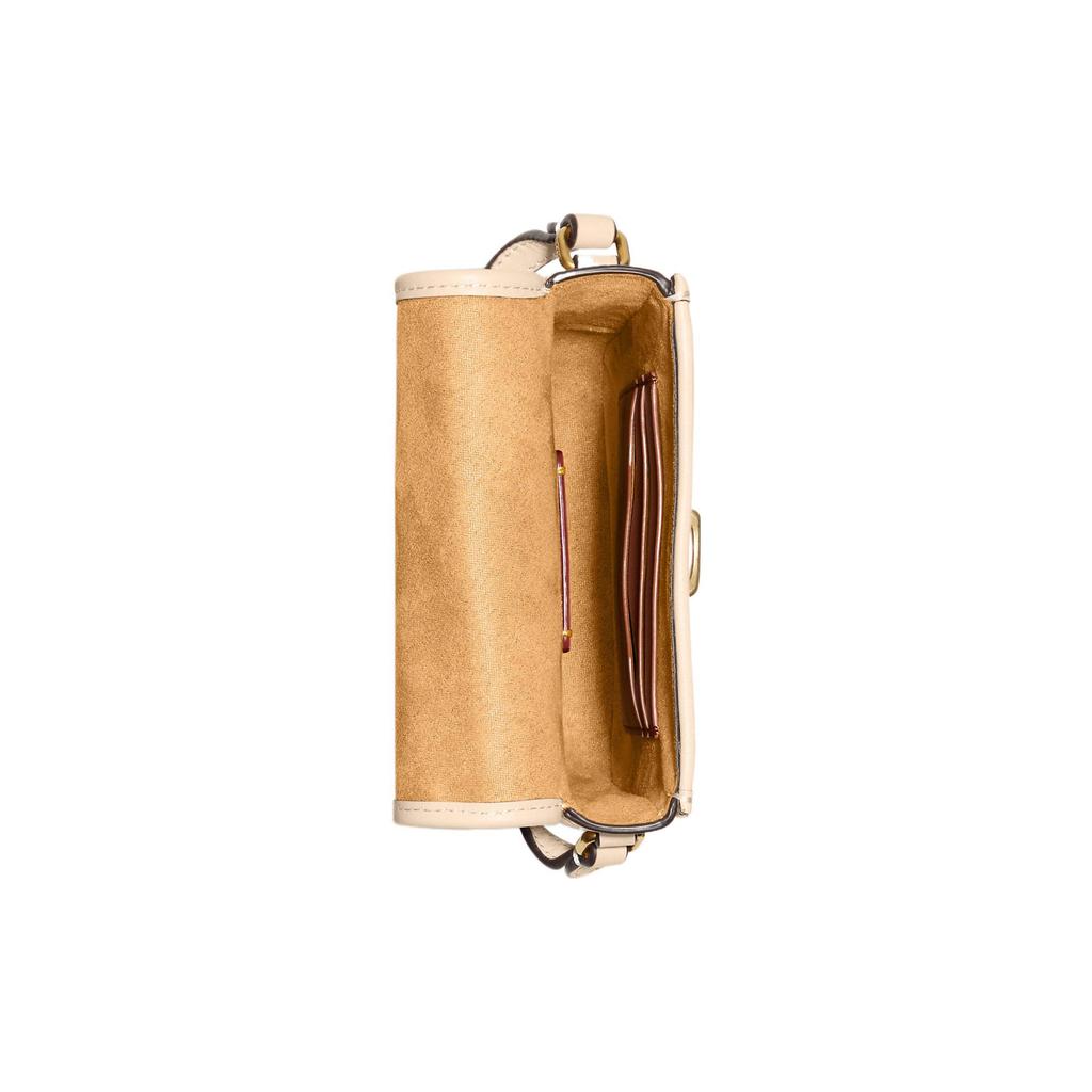 Coach Studio 14 Metal Logo Lock Classic Signature Jacquard Fabric And Leather Phone Bag Women Shoulder Bag Beige Brown CA191-B4UDK