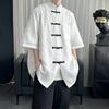 Mens New Chinese Style Short Sleeve Shirt Loose Stand Collar Casual Top