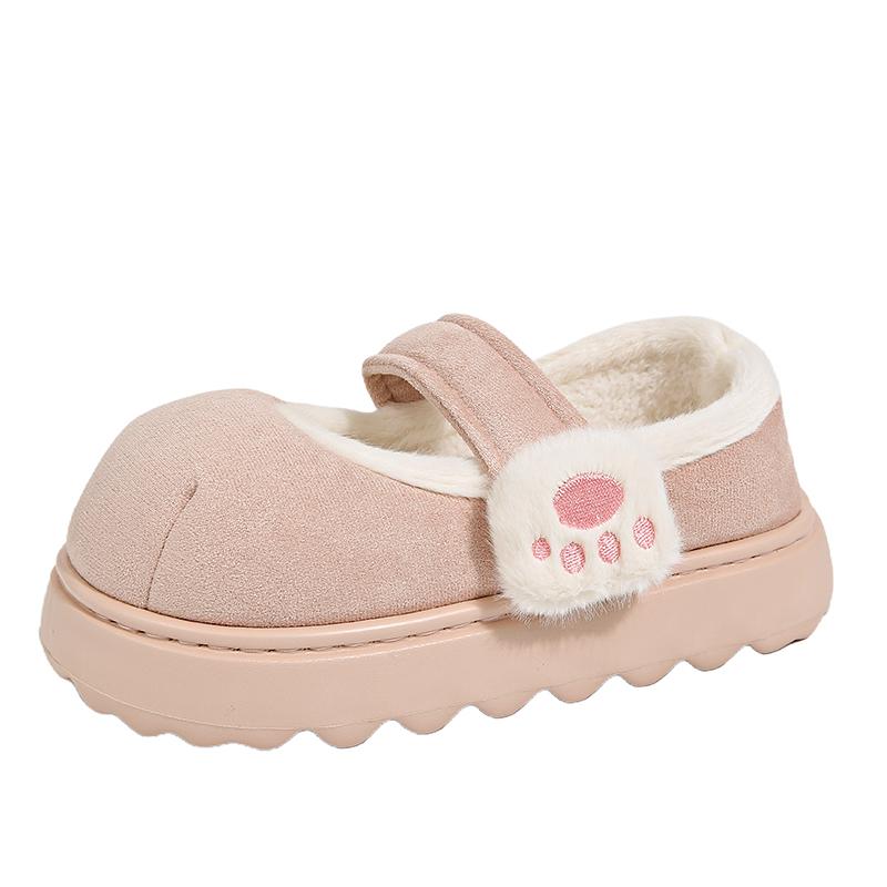 

Модные хлопковые тапочки с кошачьими когтями, женские, на толстой подошве, противоскользящие, теплые, хлопковые туфли, зимние, студенческие, Мэри Джейн, женская обувь, для улицы 36-37 розовый