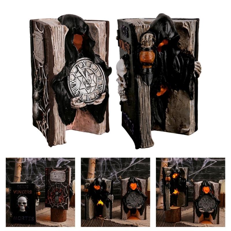 Hand Carved Specters Book Figurine Resin Artwork Mysterious Halloween Shelf Decors For Themed Parties