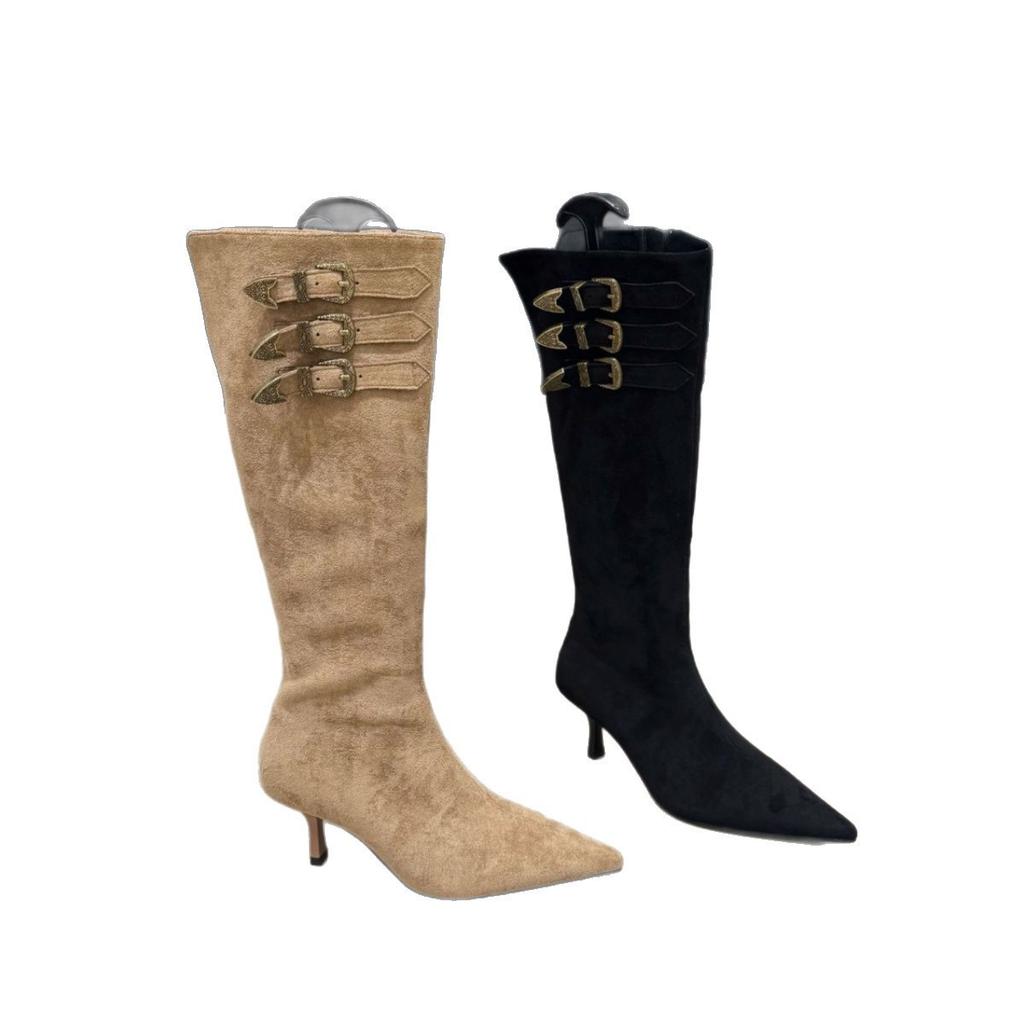 Spice girls pointed high-heeled boots 2025 new design sense niche Maillard foreign look thin heel Martin boots