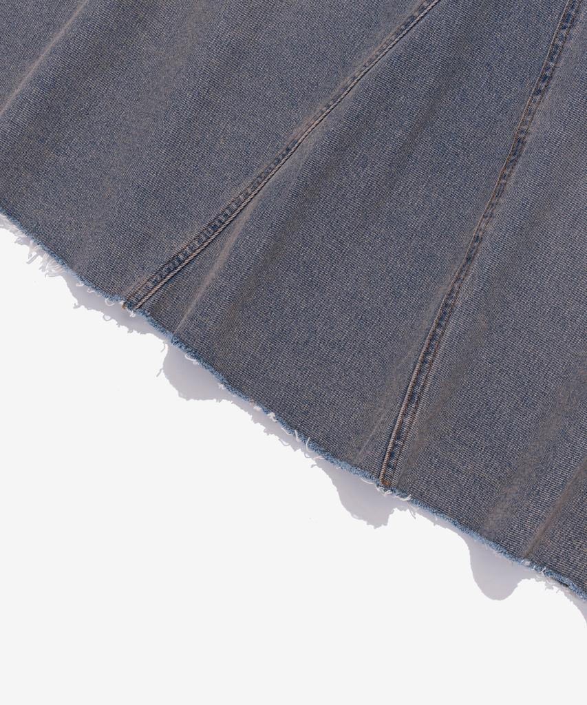 Road Road Maxi Denim Cutoff A-Line Long Skirt (Light Blue)