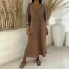 Women's Faux Denim Maxi Dress V Neck 46085 Sleeve Loose Long Dress