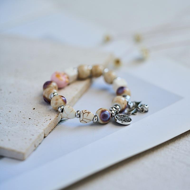 Jingdezhen ceramic bracelet wholesale gift, national style hand-woven literary and ancient style beaded new Chinese bracelet