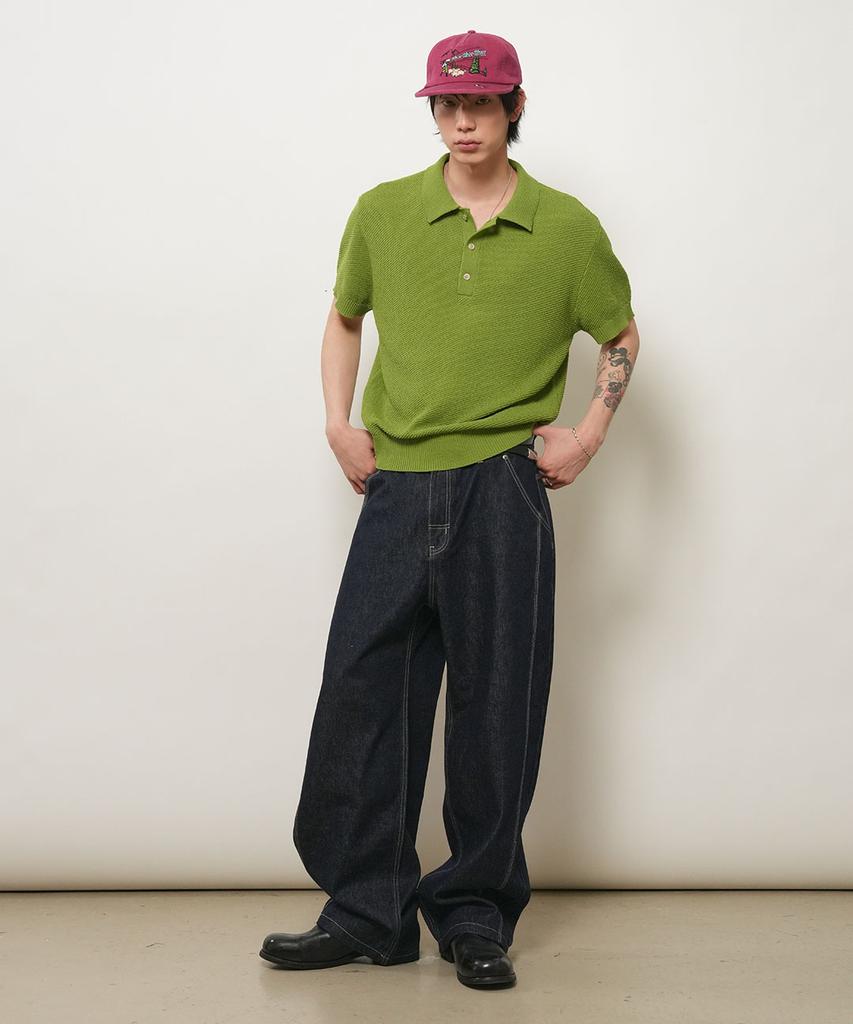 Generalidea Man Button Collar Half Knit [Green] / Gf2Mkp016