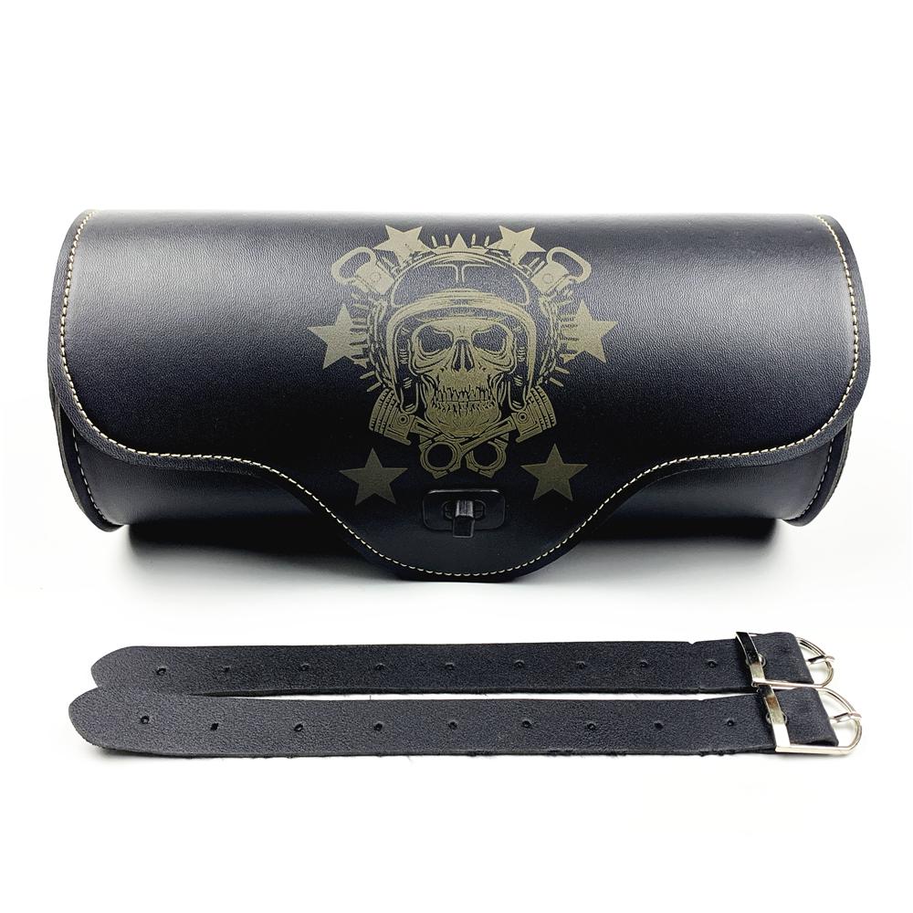 Motorcycle Fork PU Leather Travel Pouch Waterproof Tool Bags Saddle Bag Vintage Skull Tail Bag Luggage For