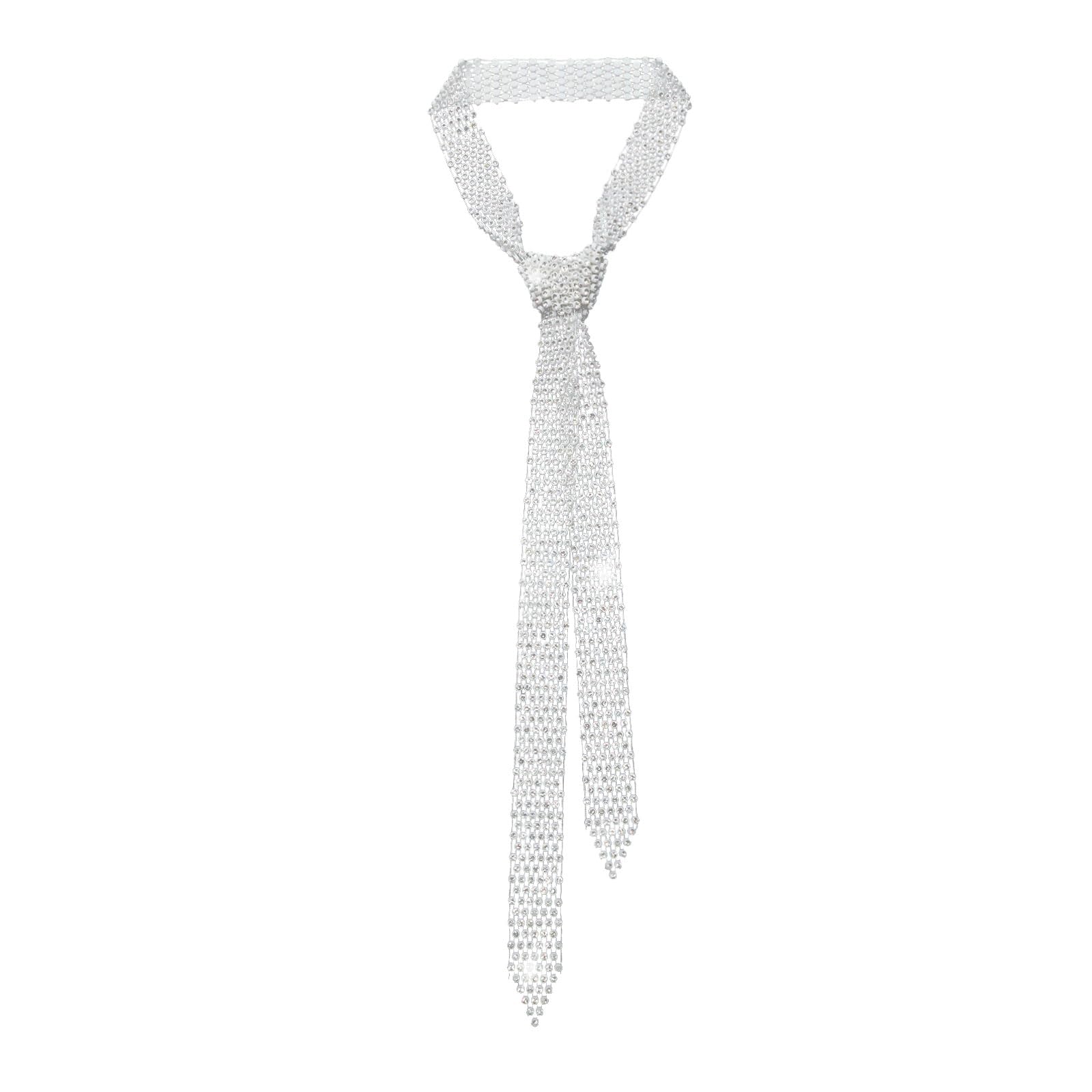 Rhinestone Neck Tie for Women, Sparkle Crystal Skinny Scarf for Party