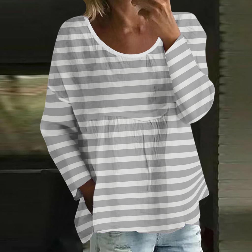 Damen Casual Mode Locker Rundhals Blumenmuster Langarm Oberteil