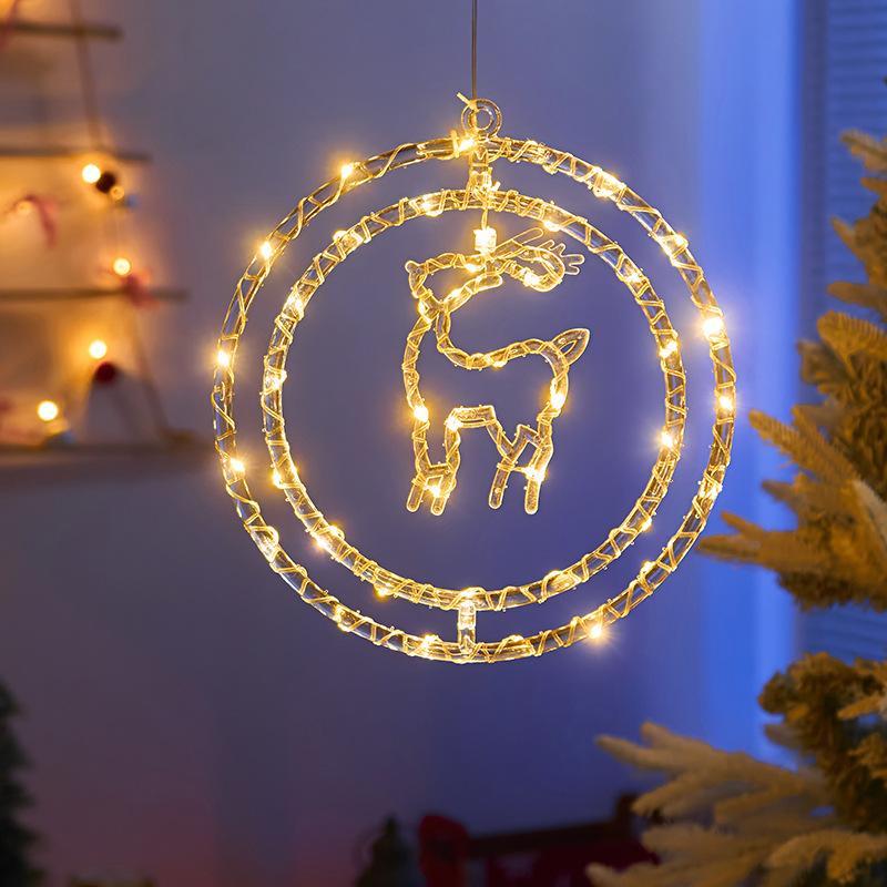 Christmas Decoration 3D Pentagram  Moon  Elk Snowflakes Hanging Lights for Christmas Windows Holidays