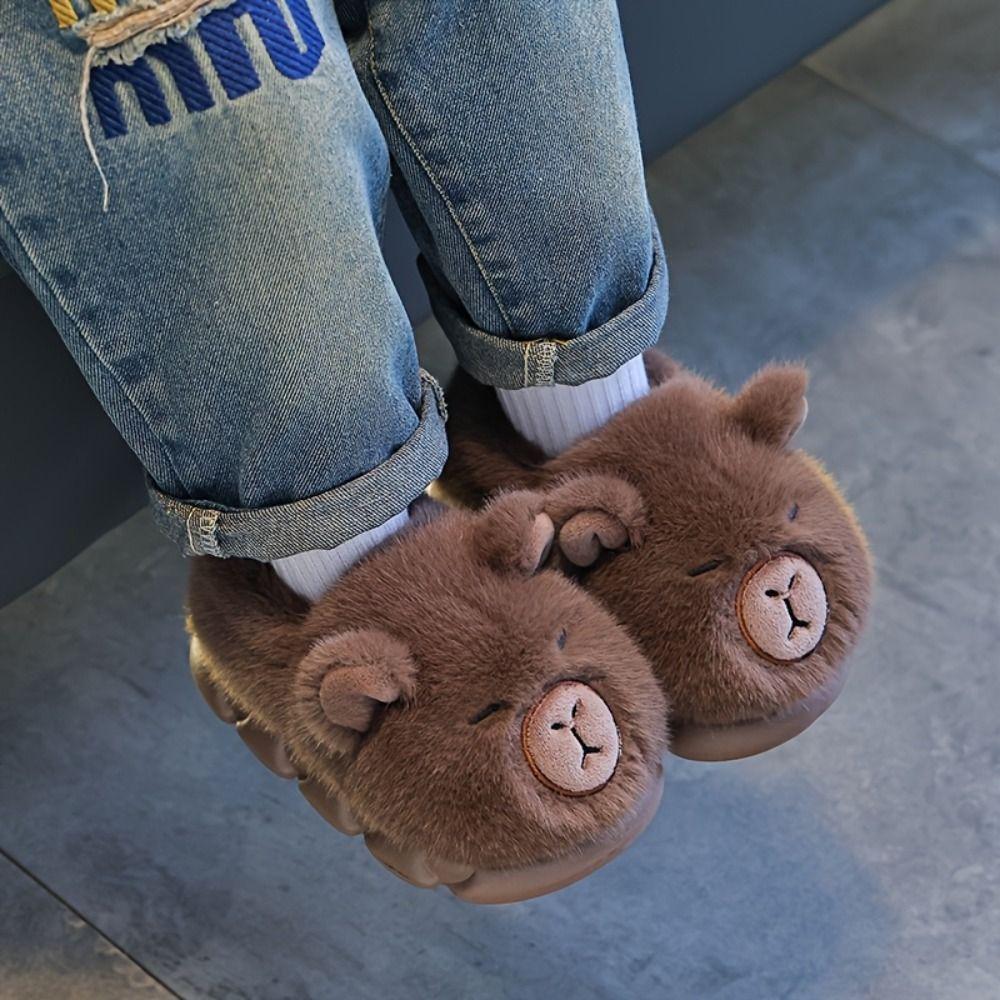 Warm Kids Slippers Capybara Fluffy Slippers Cute Cotton Shoes Winter