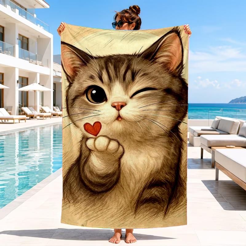 Black Cat In Sunflower Town Beach Towel, Microfiber Beach Towel, Perfect For Pool, Beach, Travel, Home Decor Beach Party Fan Gifts