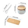 Salt Cellar With Lid Ceramic 2x Salt Holder With Wooden Spoon and Lid Seasoning Box Kitchen Seasoning Storage Jar Salt Holder