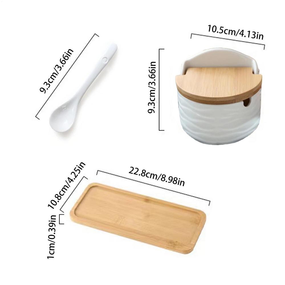 

Salt Cellar With Lid Ceramic 2x Salt Holder With Wooden Spoon and Lid Seasoning Box Kitchen Seasoning Storage Jar Salt Holder