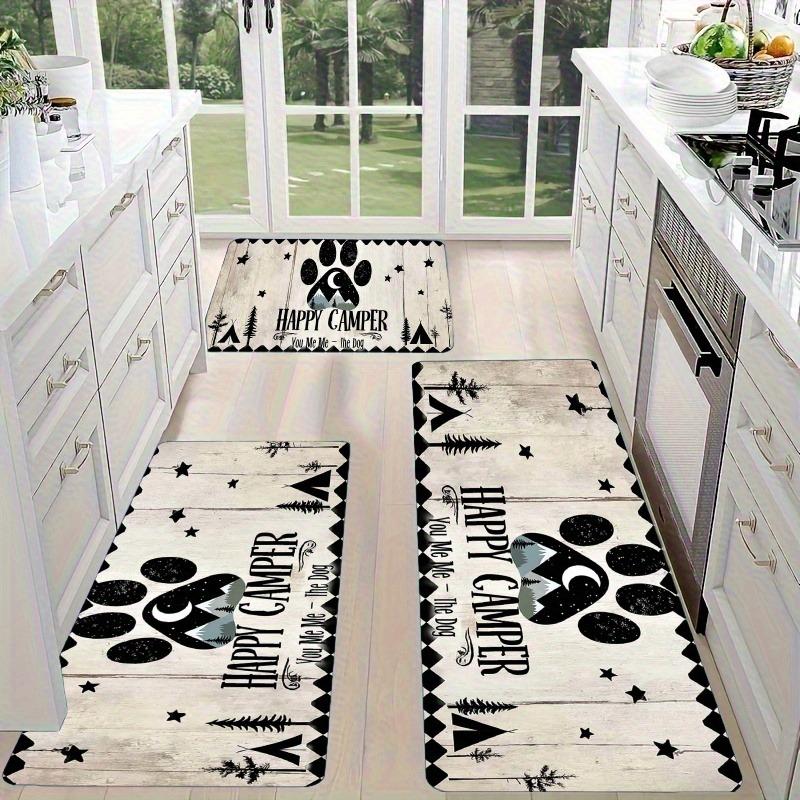 1PC HAPPY CAMPER Pattern Kitchen Rug Non-Slip Door Mat Pop Design Bathroom Rug Bath Mat Carpet for Home Sink Laundry Decor