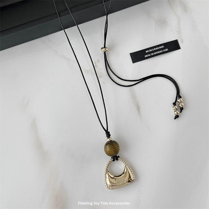 Vintage Brown Tiger Eye Stone Pendant Necklace For Women Fashion Long Rope Sweater Chain Necklaces