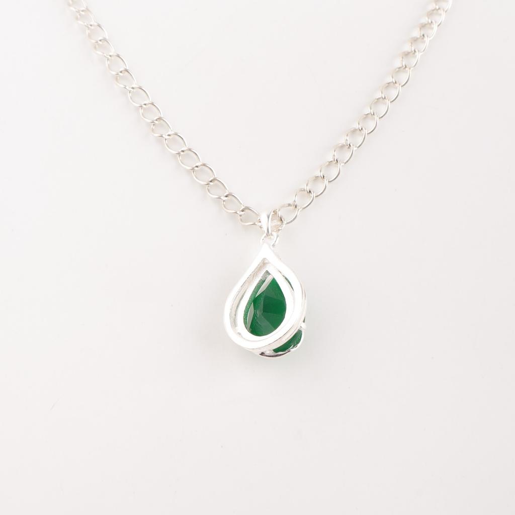Natural Green Onyx Gemstone 925 Stamped Silver Jewelry Partywear Zircon Pendant CZP-7-5