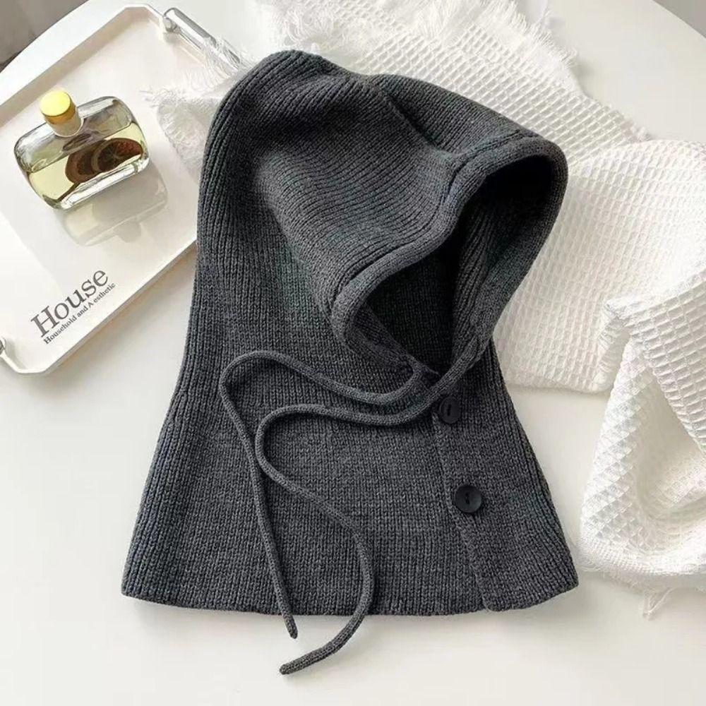 Drawstring Scarf Balaclava Hats Warm Snood Collar Hood Soft Knitted Beanie Cap  Women&Men