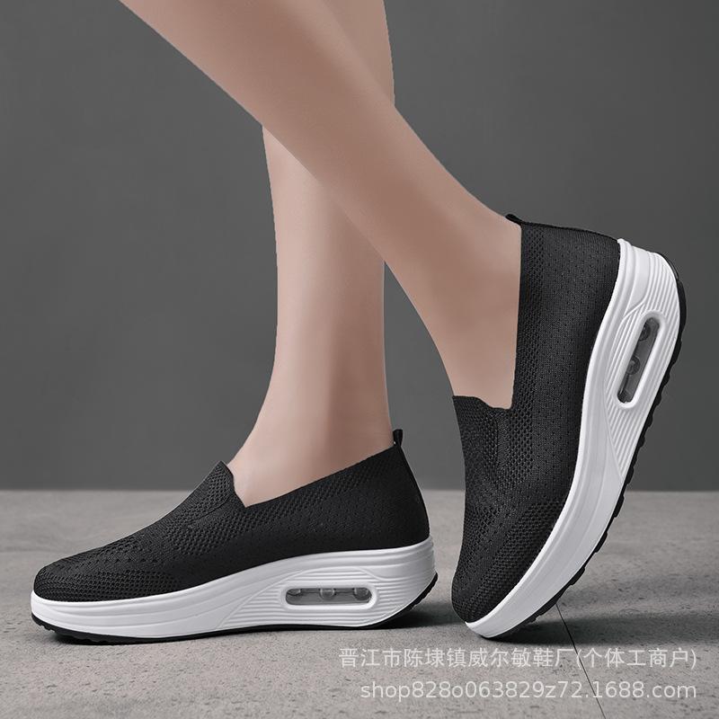 Women s Thick Sole Air Cushion Slip-On Flyknit Mesh Sports Shoes 37