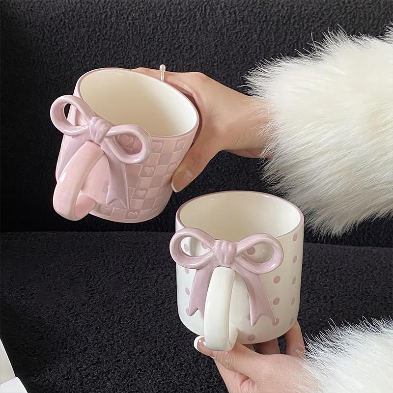 1PC Cup Souvenir Ceramic Gift Three-dimensional Offices Thick Home Elegant Durable Bow Practical