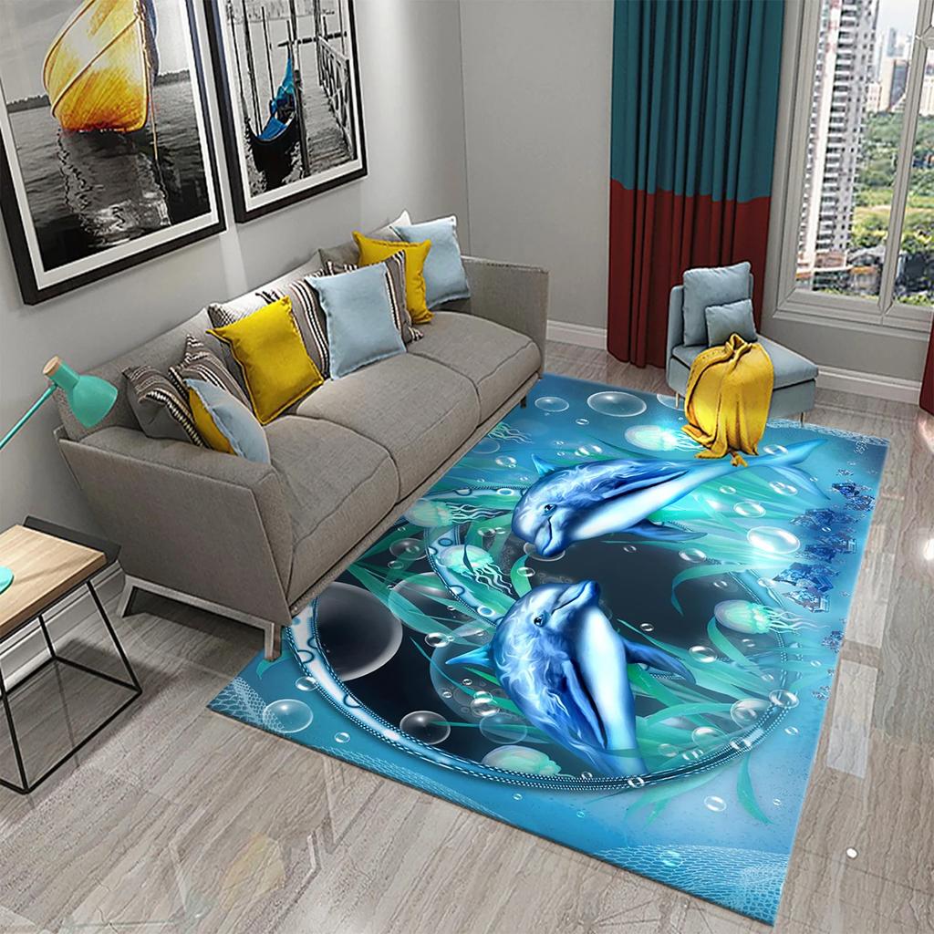 Cartoon Delphin Teppich Niedlicher Meerestier Teppich für Kinderzimmer Teppich Kinder Spiel Krabbelmatte Badezimmer Rutschmatte Heimdekor