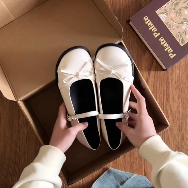 White Mary Jane Shoes Women's New Summer Bow Temperament Thick Heel Single Shoes Small Leather Shoes