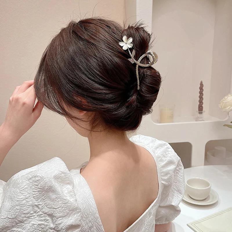 Korean Version Cat Eye Stone Large Flower Hair Clip Fashionable Elegant Pan Hair Grab Clip Hairs Clip Headwear Hair Accessories