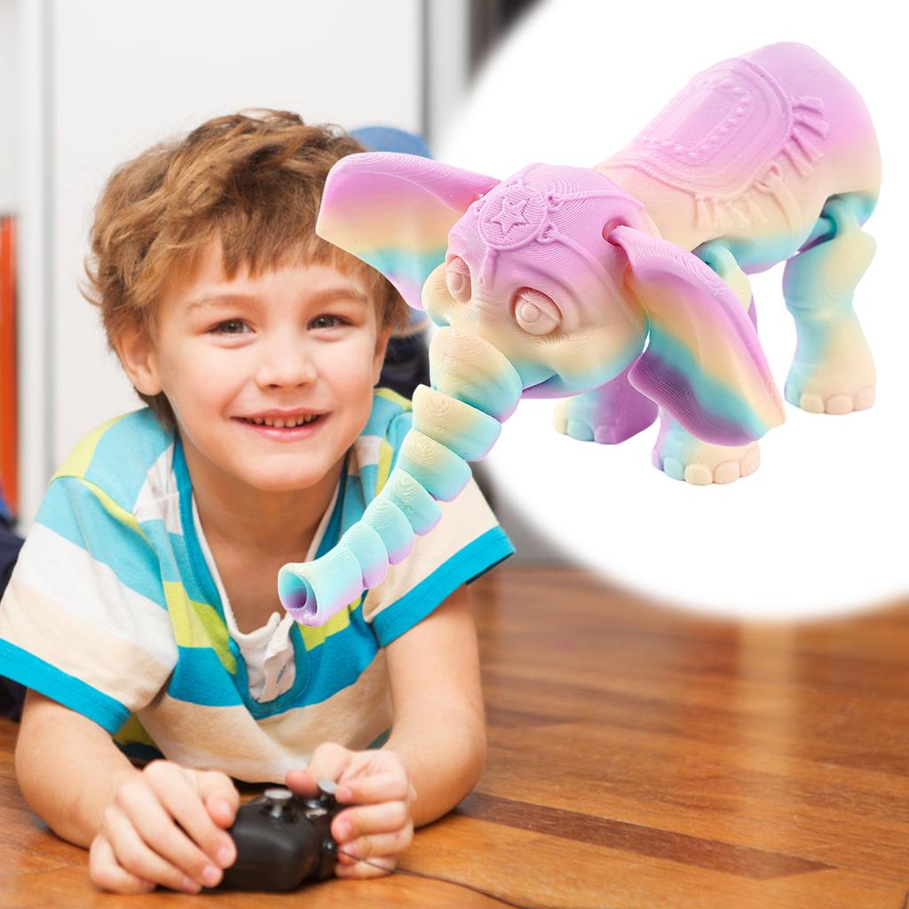 14.5cm Random Gradient 3D Printed Elephant Statue DIY Craft Animal Figurine with Movable Joint Elephant Ornament Tabletop Decor
