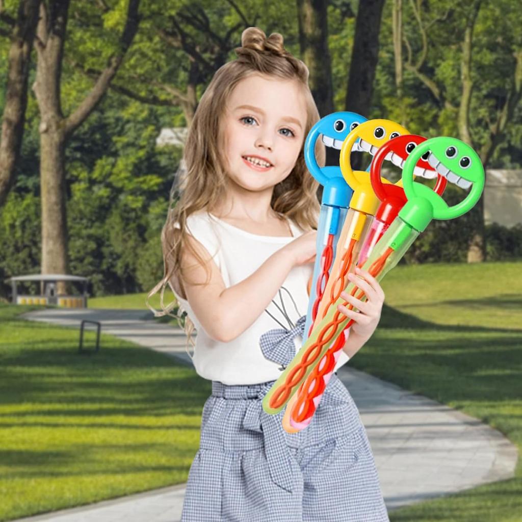 Giocattolo con bacchetta magica a 32 fori con faccina sorridente. Bacchetta magica a cinque griffe per bambini per soffiare bolle, 100 ml
