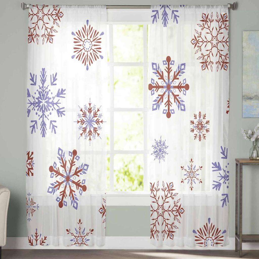 Christmas Letter Snowflakes Curtains For Living Room Bedroom Home Decoration Window Voile Tulle Curtain Drapes