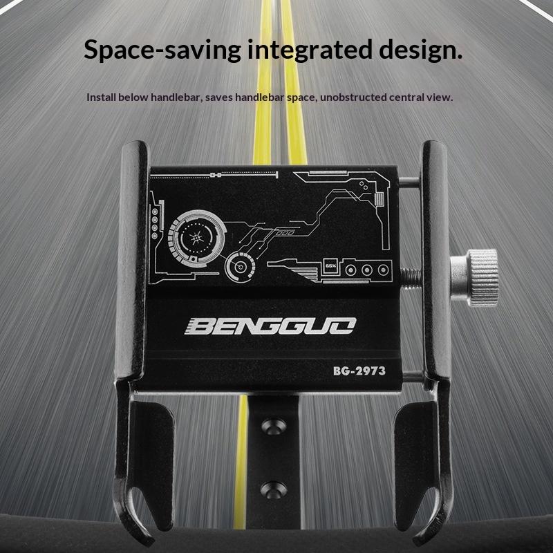BENGGUO BG-2973 Road Bike Phone Holder Adjustable Aluminum Alloy Handlebar Mount, Black