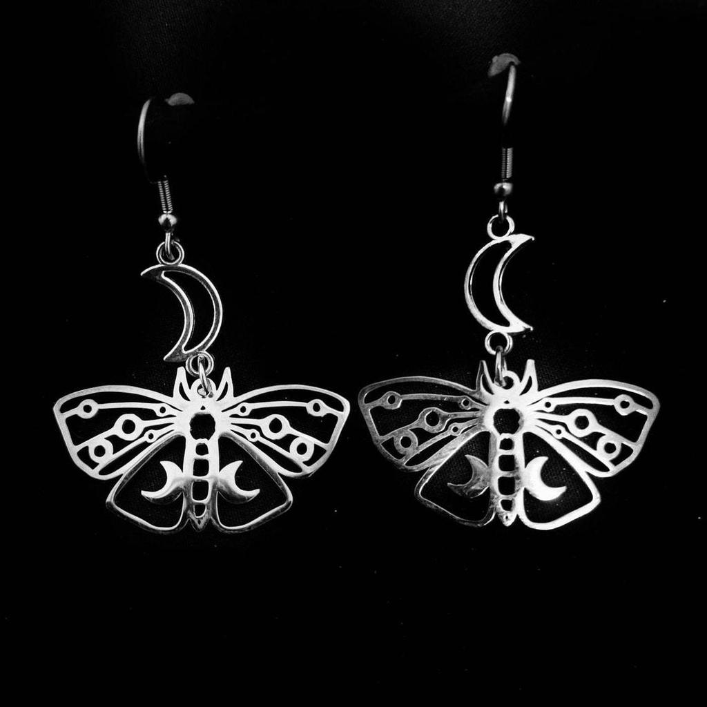 Vintage Hollow-out Butterfly Pendant Earrings Bohemian Moon Moth Ear Hooks Natural Stone Jewelry Accessory Gifts For Women Girls