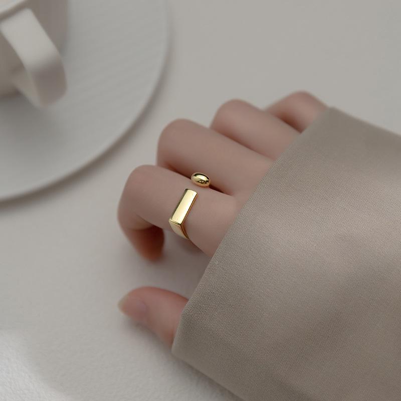 S925 Silver Geometric Open Rectangle Ring for Women - Japanese & Korean-Inspired Minimalist Design