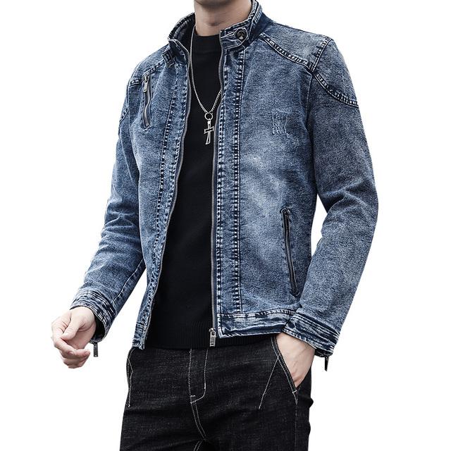 Casual Jeans Denim Jackets Oversized Blue Jacket for Men'S  Spring Autumn Pocket Fashion Outwear Design