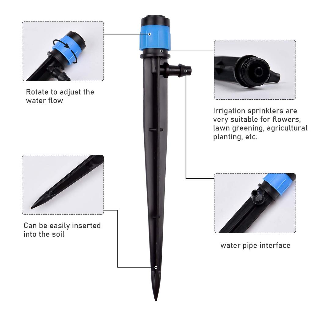 30PCS Irrigation Drippers Drip Emitters, Micro Spray Adjustable 360 Degree Full Circle Pattern Water Flow Bubbler Sprinkler