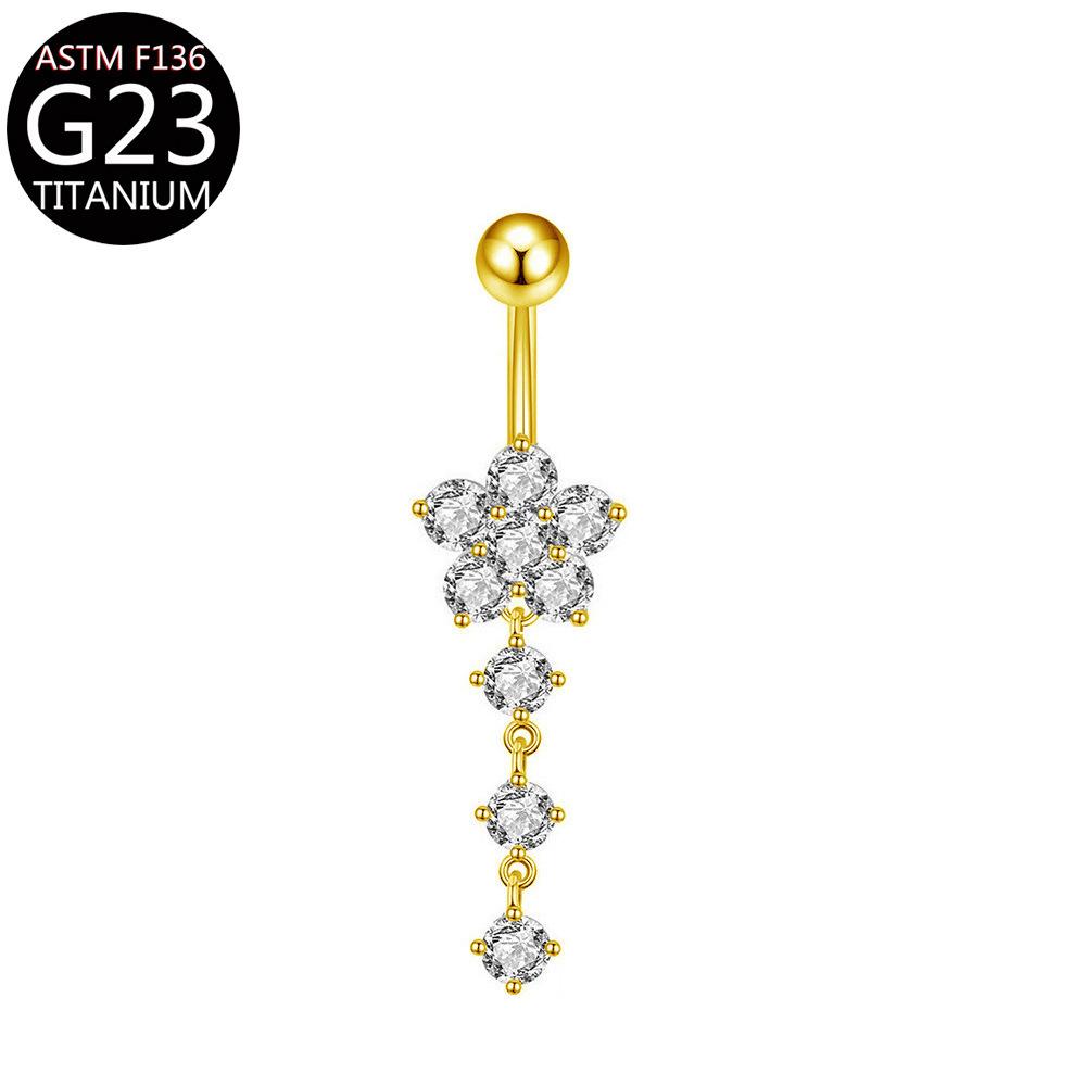 Anneau de nombril Fleur de prunier avec pendentif à franges Fleur de Zircon Bijoux de nombril