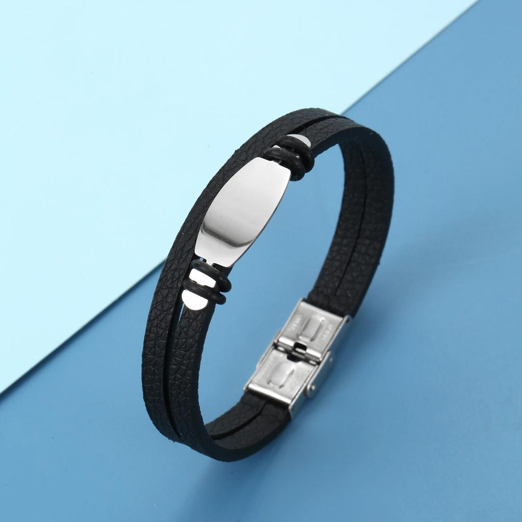 Charm Schmuck Edelstahl Leder Glattarmband Herren