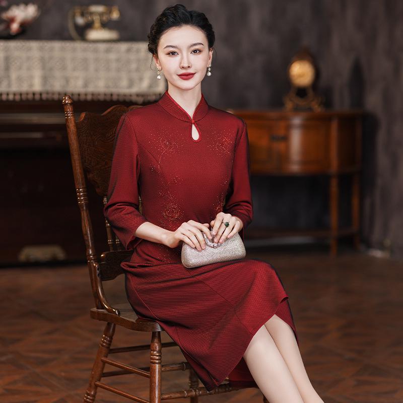 Elegant Spring A-Line Stand Collar Qipao Dress for Weddings and Formal Events