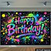 Tessuto di sfondo per banner per festa di compleanno in stile graffiti su piano 2D con design a schizzi colorati, "Buon Compleanno"DJH