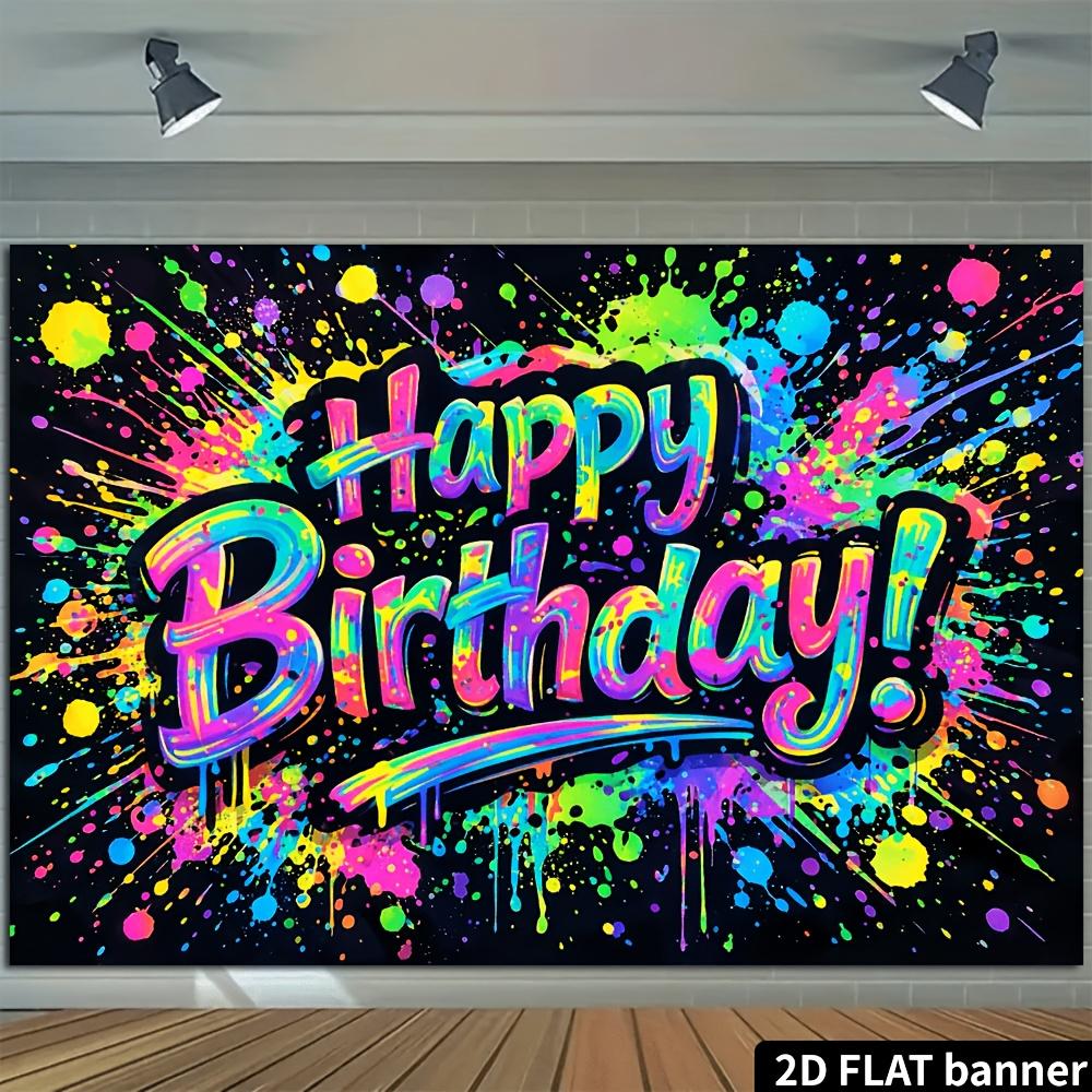 Tessuto di sfondo per banner per festa di compleanno in stile graffiti su piano 2D con design a schizzi colorati, "Buon Compleanno"DJH