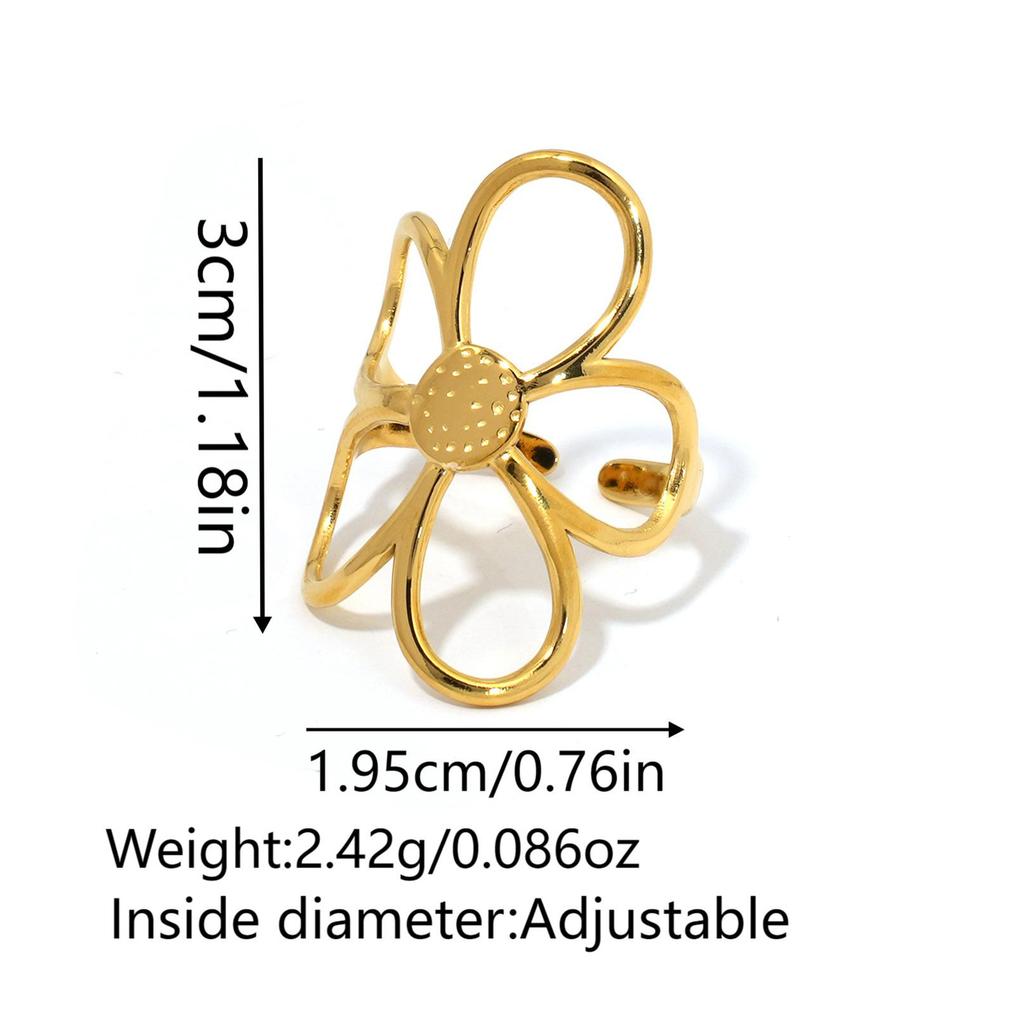 Stainless Steel Daisy Leaf Rings for Women Men Vintage Gold Silver Color Hollowed Out Open Rings Simple Jewelry Accessories