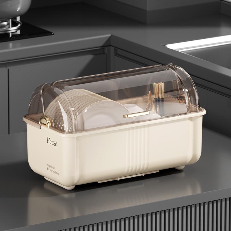 Multi-Functional Kitchen Storage Box with Lid: Bowl & Chopstick Rack, Draining Cabinet Organizer