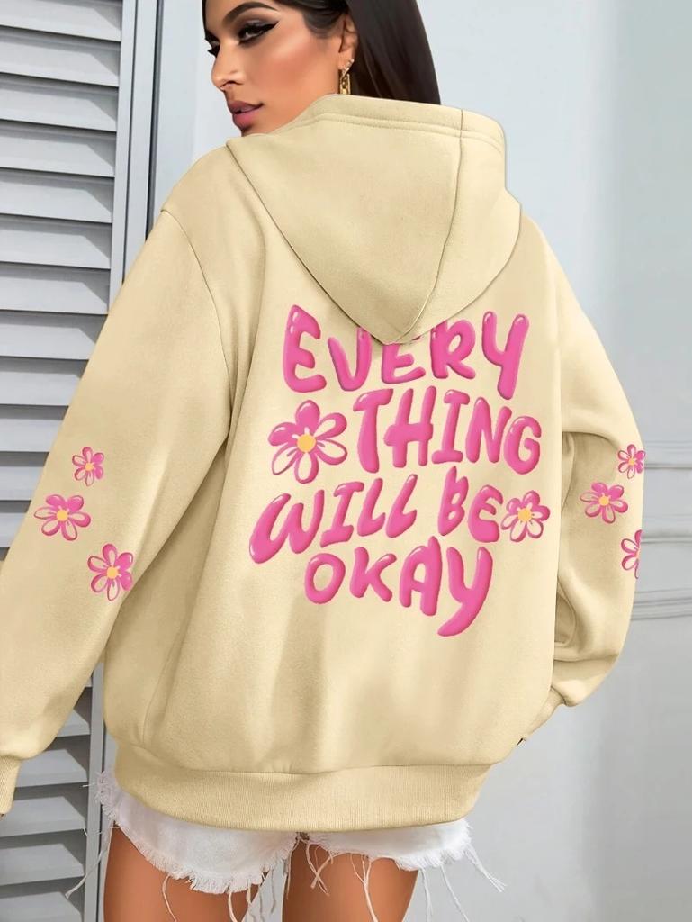 Tutto andrà bene Maglione con cappuccio stampato con alfabeto da donna Hip Hop Street Casual